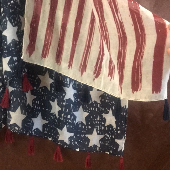 NWT USA Flag patriotic lightweight open kimono tassels OS boho summer cover up - Picture 7 of 15